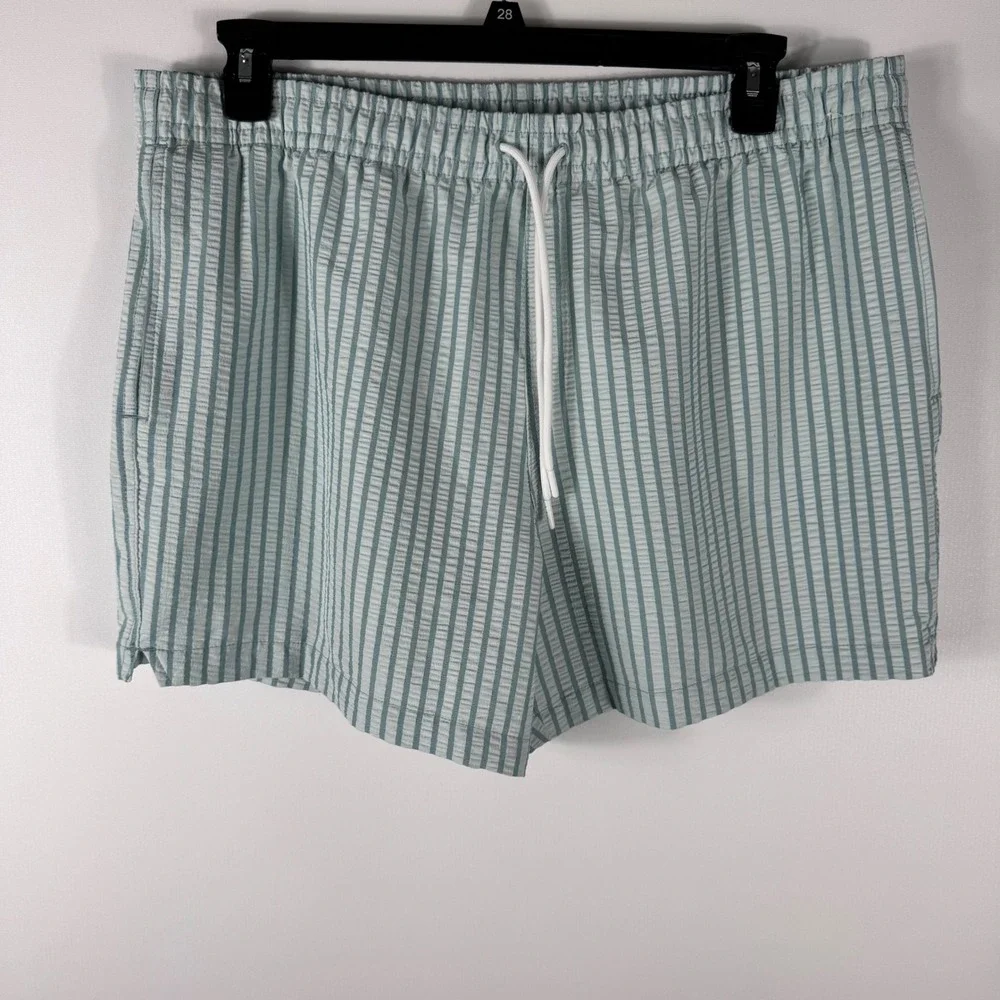 Abercrombie & Fitch Seersucker Striped Swim Trunks Mens XL Relaxed Fit Blue